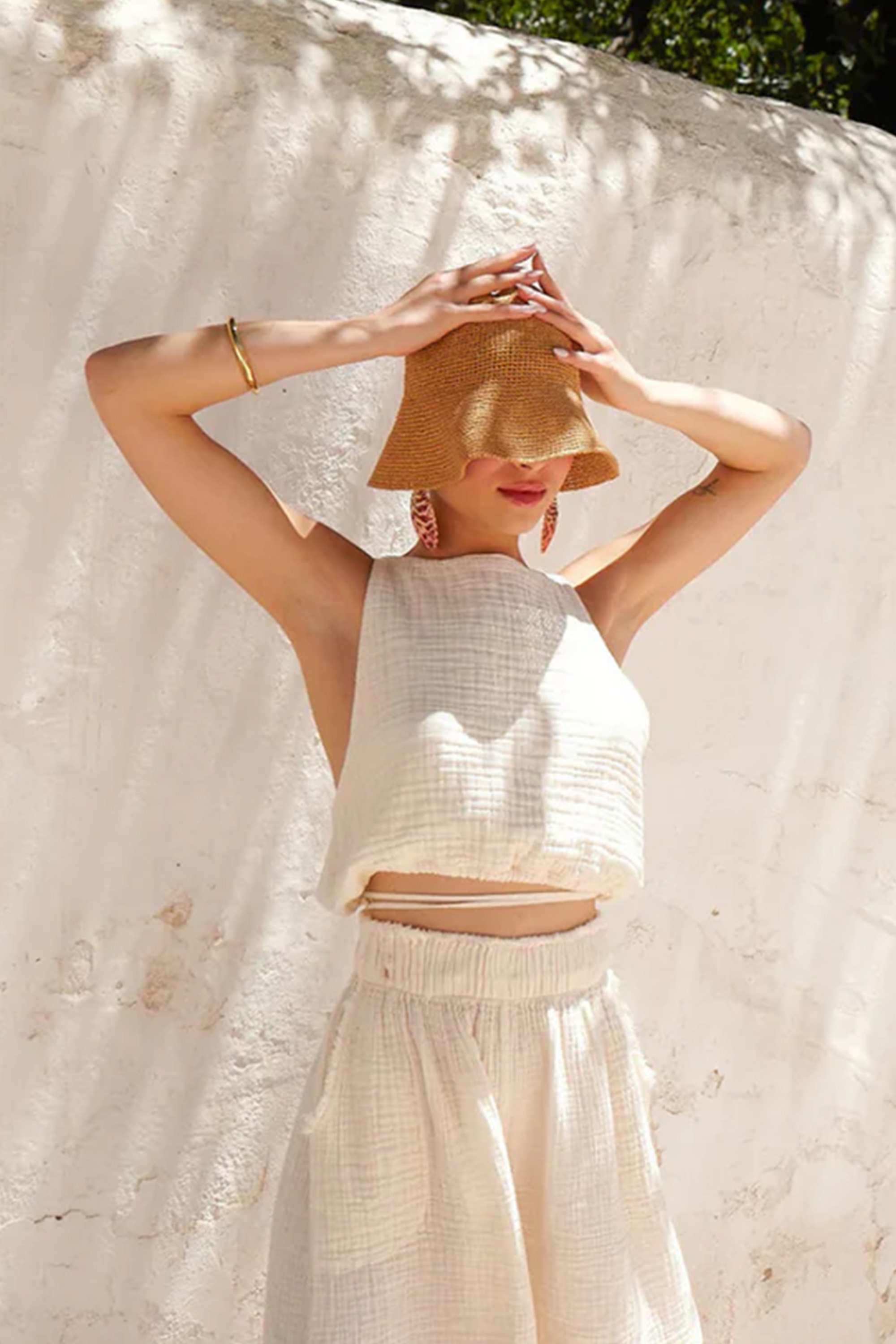 Crinkle Cream Cotton Tank Top